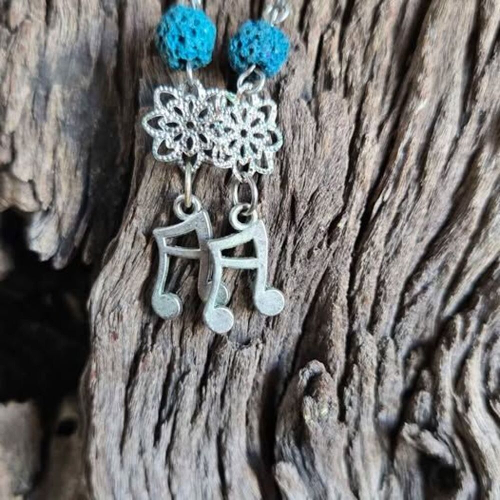 Aromatherapy Music Note Dangle Earrings | Lava Stone Diffuser Beads